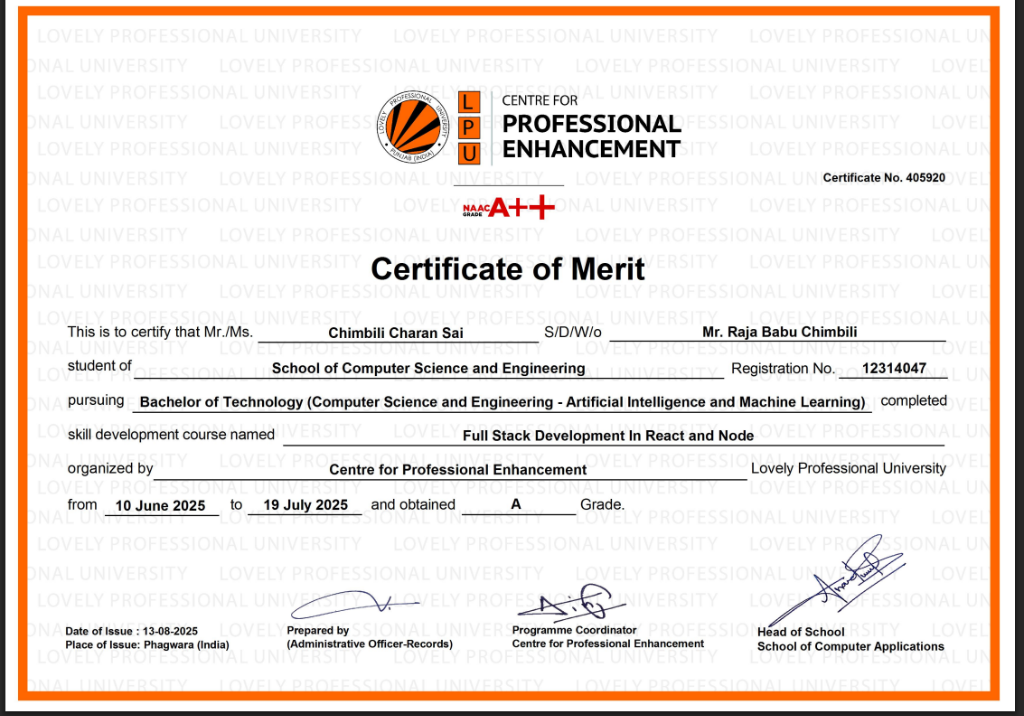 Full Stack Development In React and Node